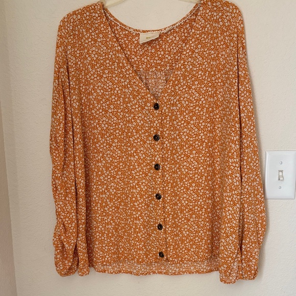 Anthropologie Tops - Anthropologie Orange Floral Button-Up Blouse